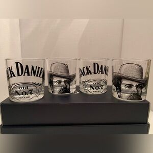 (4) Jack Daniels Whiskey Old No.7 Limited Edition 8oz. ￼Western Face Glass Cup